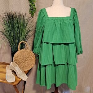Green Ginhgam Layered Swing Dress